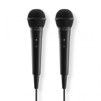 HAMA Аудио динамични микрофони “Karaoke”, Комплект 2 бр. с кабел жак 2,5 м + адаптер, вкл./изкл.