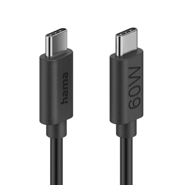 HAMA Кабел за зареждане USB-C - USB-C, 60 W, 1.2 м, черен 