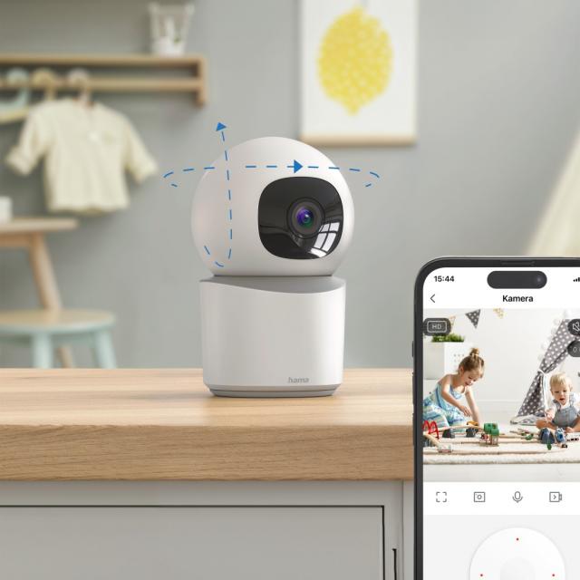 HAMA Wi-Fi камера, за закрити помещения, записваща, въртяща се, бяла 
