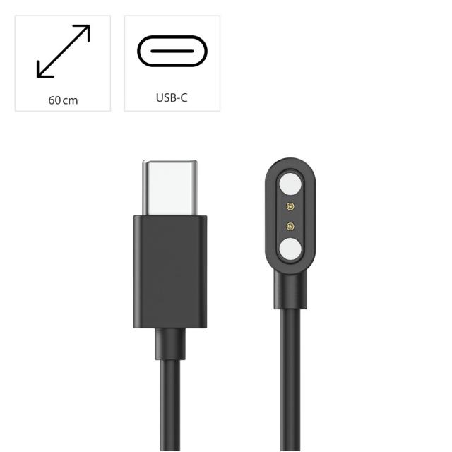 Hama Charging Cable for Hama Smart Watches, w. Mag. Charge, USB-C, 60 cm, black 
