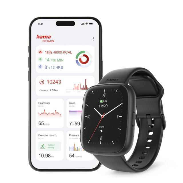 HAMA Смарт часовник "4000", функция за разговори, анализ на съня, водоустойчив, 46 мм, черен 