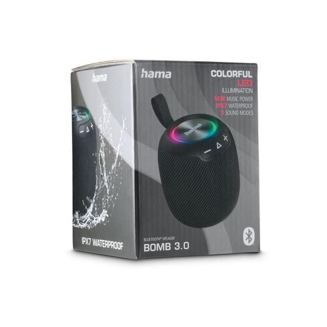 HAMA Блутут колонка "Bomb 3.0" Bluetooth®, Waterproof IPX7, LED, 16 W, черна 