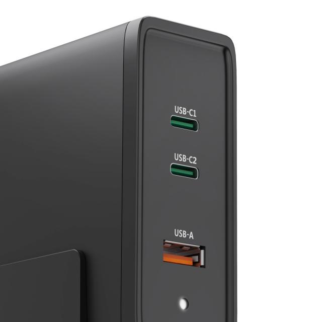 HAMA Зарядна станция 140W, USB-C, 3 порта, GaN, Power Delivery (PD) 