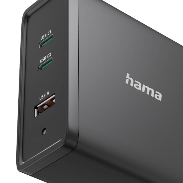 HAMA Зарядна станция 140W, USB-C, 3 порта, GaN, Power Delivery (PD) 