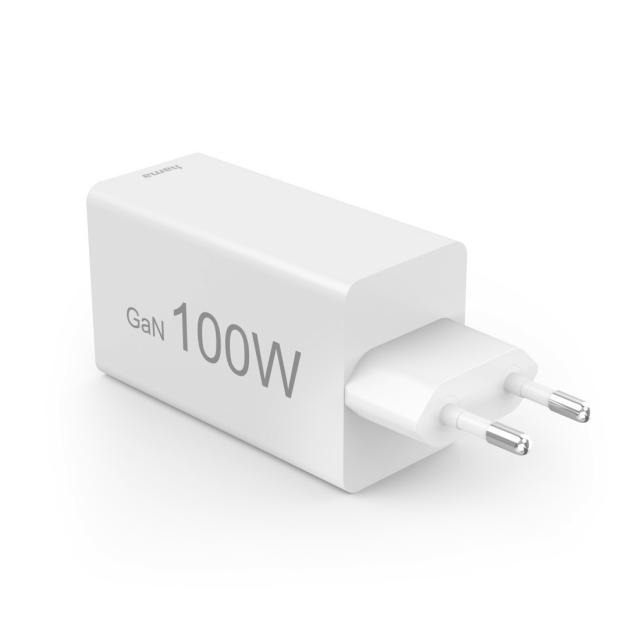 HAMA Комплект Бързо зарядно и кабел за зареждане, 100 W GaN, 2x USB-C PD, 1x USB-A QC 