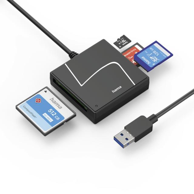 HAMA Четец за карти USB, USB-A, с USB-C адаптер, USB 3.2 Gen1, SD/micro-SD/CF/MS 