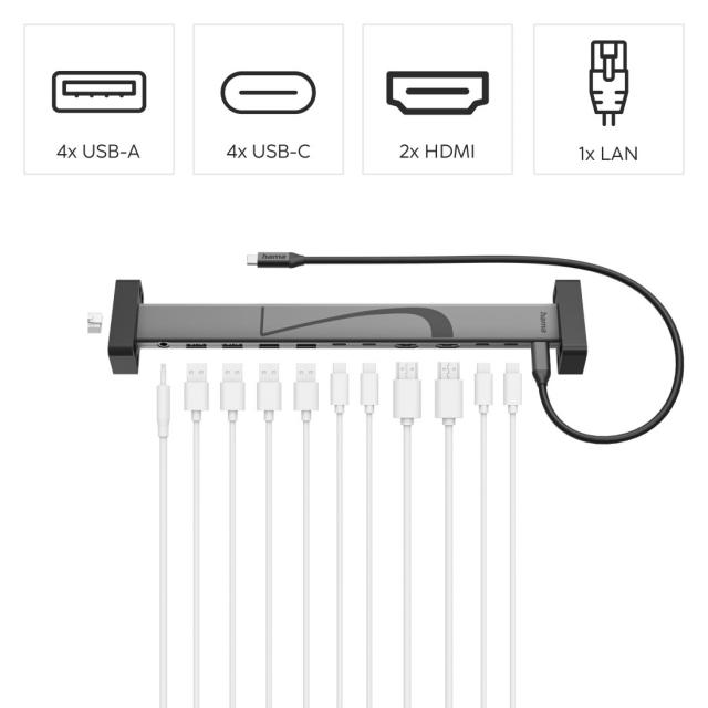 Hama "Connect2Office Work" USB-C Docking Station, Silicone Feet, 12 Ports 