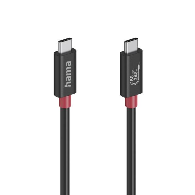 HAMA Кабел USB-C еMarker, USB 4 Gen 4, 80 Gbit/s, 1 м, 5 A, 240 W ,черен