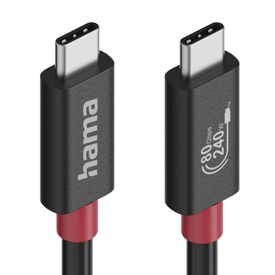 HAMA Кабел USB-C еMarker, USB 4 Gen 4, 80 Gbit/s, 1 м, 5 A, 240 W ,черен