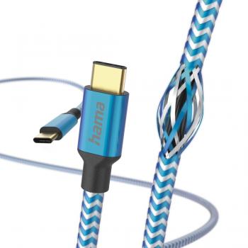 Hama "Reflective" Charging Cable, USB-C - USB-C, 1.5 m, Nylon, blue