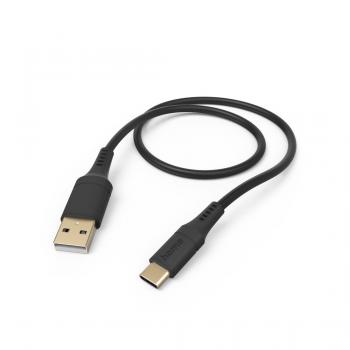 HAMA Кабел за зареждане "Flexible", USB-A - USB-C, 1.5 м, силиконов, черен