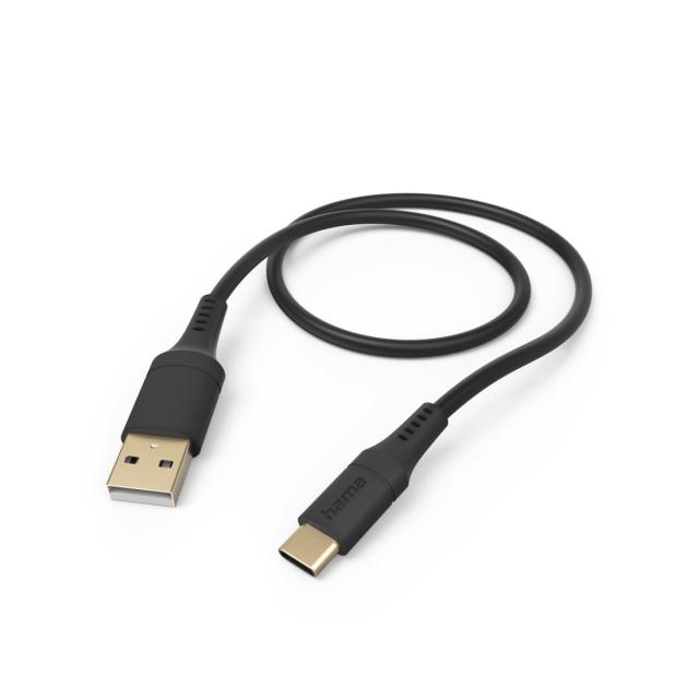 HAMA Кабел за зареждане "Flexible", USB-A - USB-C, 1.5 м, силиконов, черен 