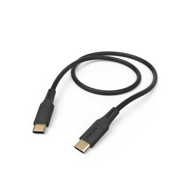 HAMA Кабел за зареждане "Flexible", USB-C - USB-C, 1.5 м, силиконов, черен 