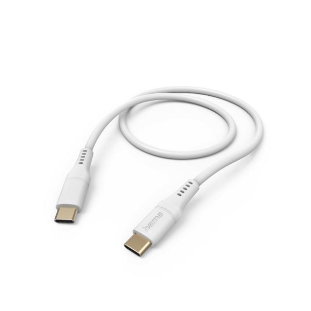 HAMA Кабел за зареждане "Flexible", USB-C - USB-C, 1.5 м, силиконов, бял 