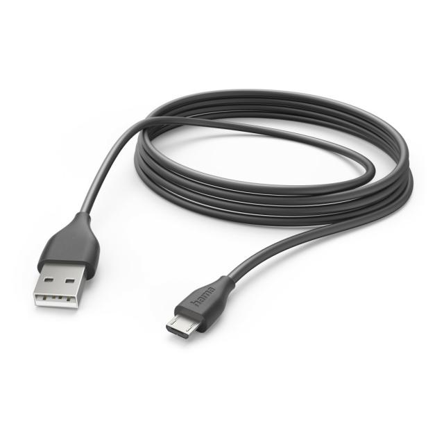 Hama Charging Cable, USB-A - Micro-USB, 3 m, black 