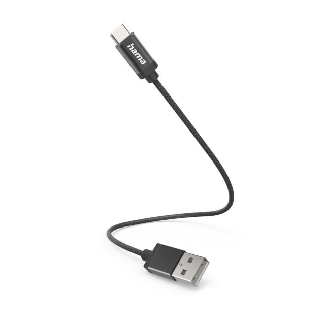 Hama Charging Cable, USB-A - USB-C, 0.2 m, Nylon, black 