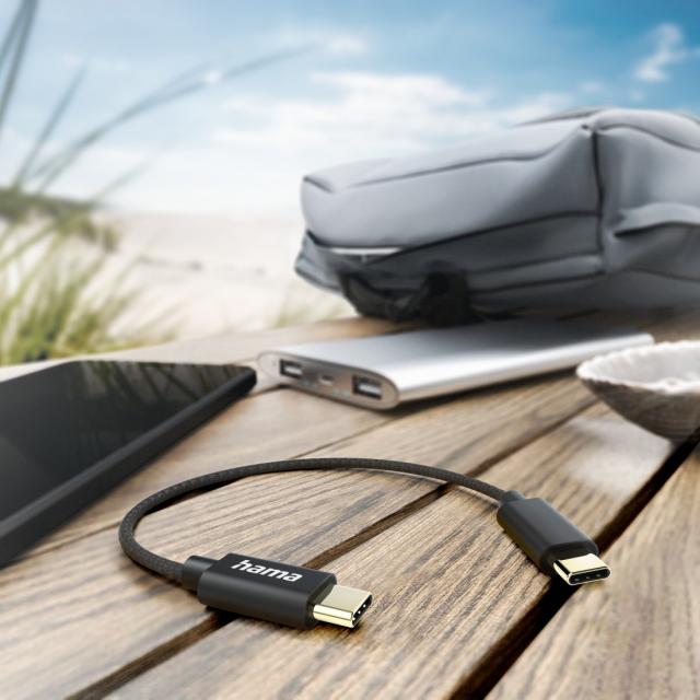 Hama Charging Cable, USB-C - USB-C, 0.2 m, Nylon, black 