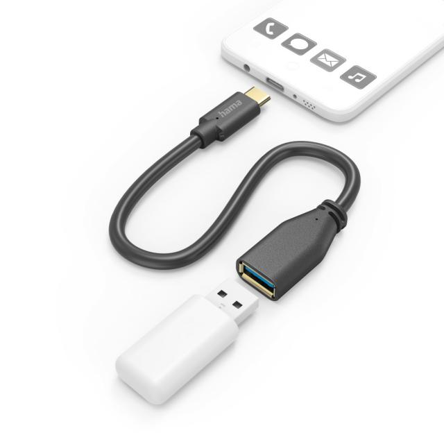 Hama USB Adapter Cable, OTG, USB-C Plug - USB-A Socket, 15 cm, black 