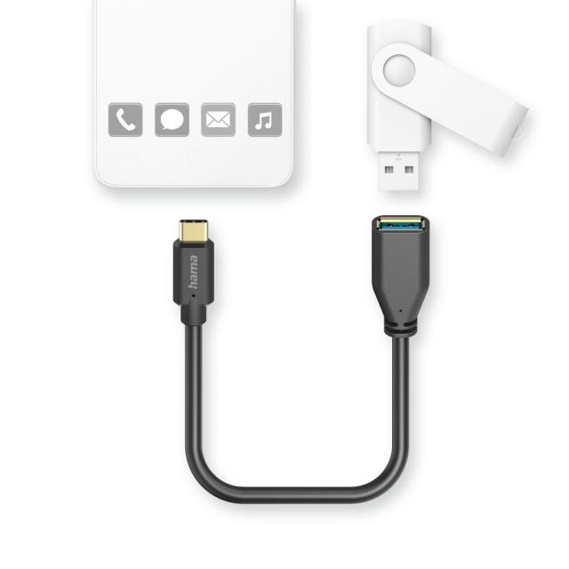 Hama USB Adapter Cable, OTG, USB-C Plug - USB-A Socket, 15 cm, black 