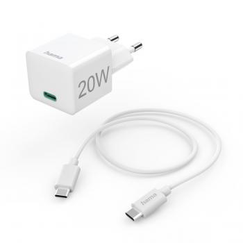Hama Fast Charger with USB-C Charging Cable, Mini Charger, PD, 20W, 1 m, white