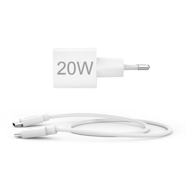Hama Fast Charger with USB-C Charging Cable, Mini Charger, PD, 20W, 1 m, white 
