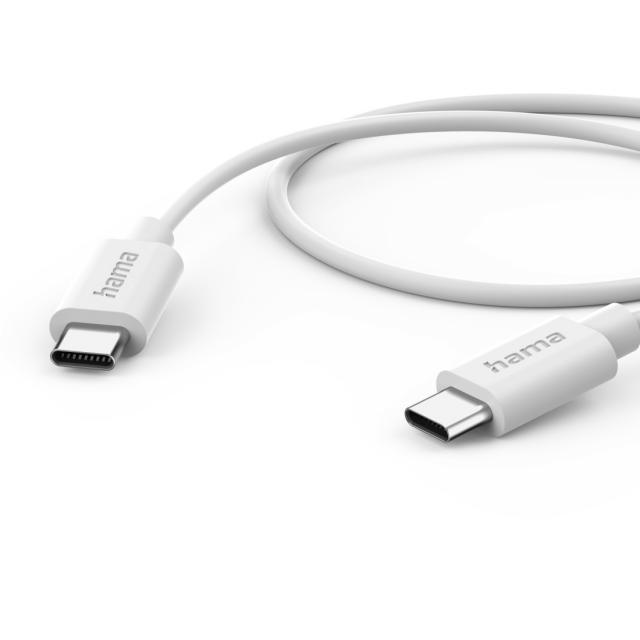 Hama Fast Charger with USB-C Charging Cable, Mini Charger, PD, 20W, 1 m, white 