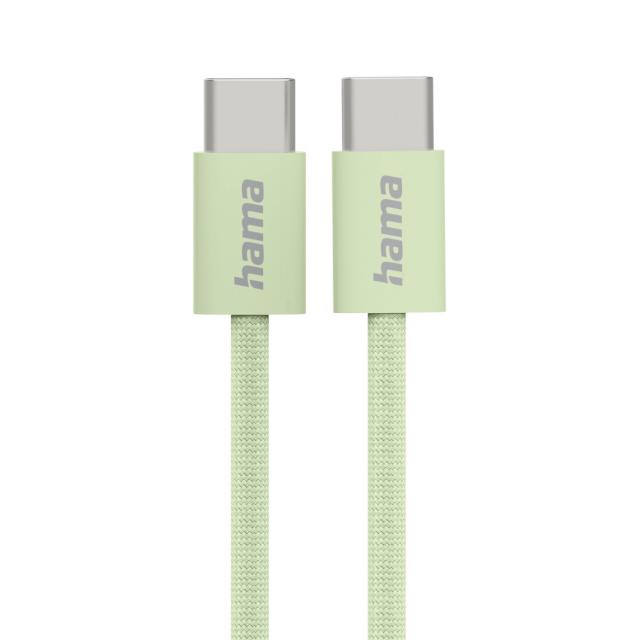 Hama "Fabric" Charging Cable, USB-C - USB-C, 1 m, Nylon, green 