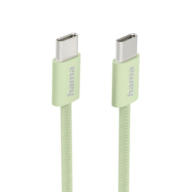 Hama "Fabric" Charging Cable, USB-C - USB-C, 1 m, Nylon, green 