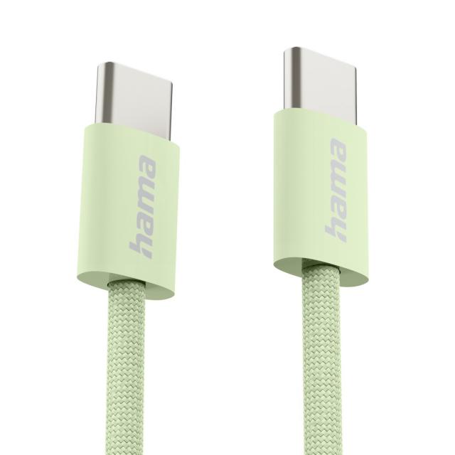 Hama "Fabric" Charging Cable, USB-C - USB-C, 1 m, Nylon, green 