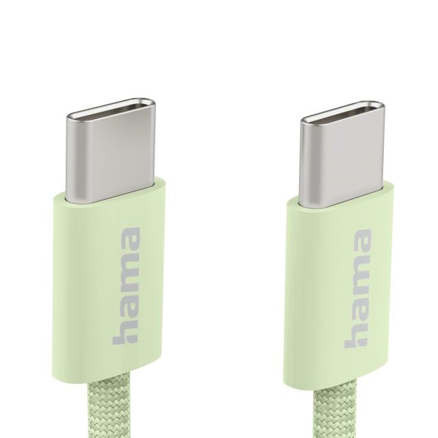 Hama "Fabric" Charging Cable, USB-C - USB-C, 1 m, Nylon, green 