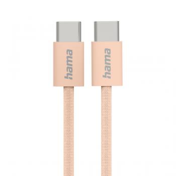 Hama "Fabric" Charging Cable, USB-C - USB-C, 1 m, Nylon, orange