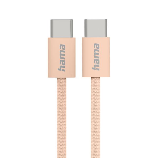 Hama "Fabric" Charging Cable, USB-C - USB-C, 1 m, Nylon, orange 
