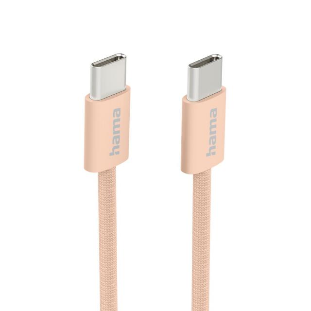 Hama "Fabric" Charging Cable, USB-C - USB-C, 1 m, Nylon, orange 