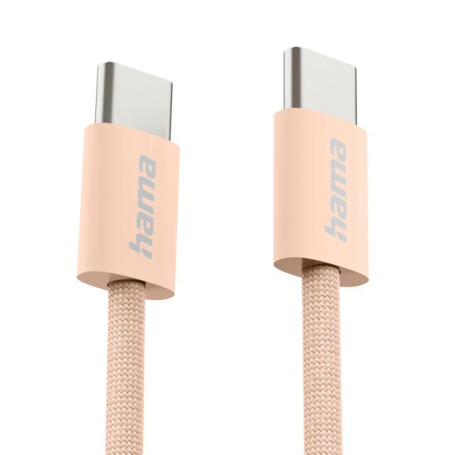 Hama "Fabric" Charging Cable, USB-C - USB-C, 1 m, Nylon, orange 