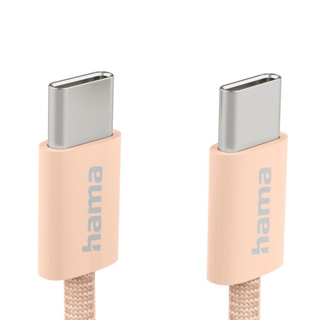 Hama "Fabric" Charging Cable, USB-C - USB-C, 1 m, Nylon, orange 