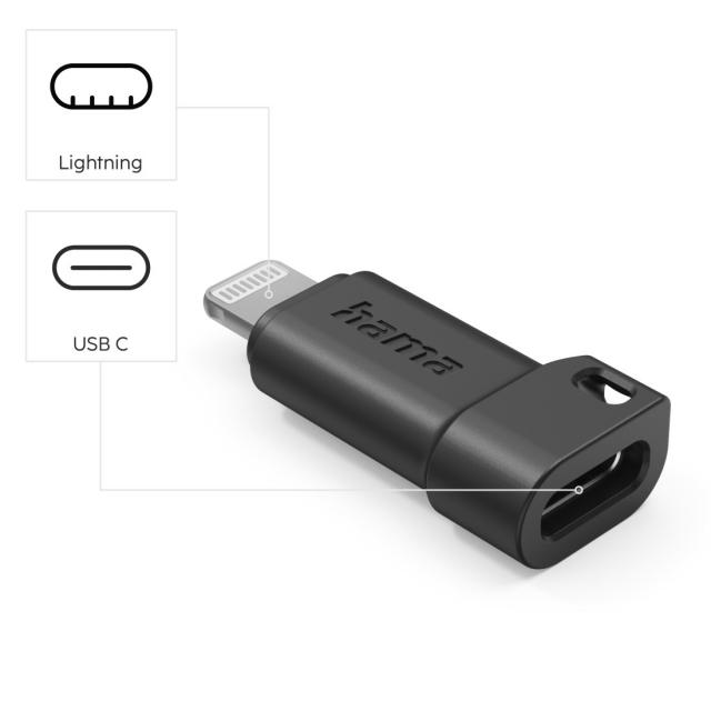 Hama USB-C Adapter to Apple Lightning Plug, MFI, black 