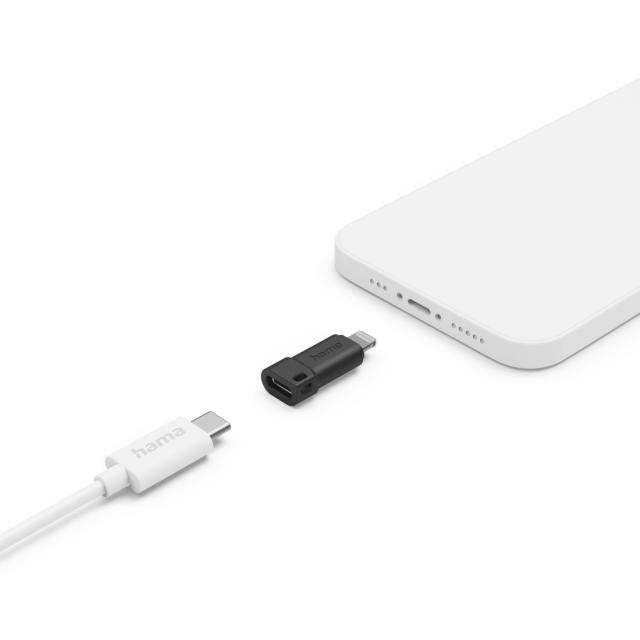 Hama USB-C Adapter to Apple Lightning Plug, MFI, black 