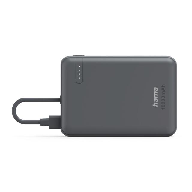 Hama “Travel” Power Pack with Cable, 10000mAh, 2 Outputs: 2x USB-C, anthracite 
