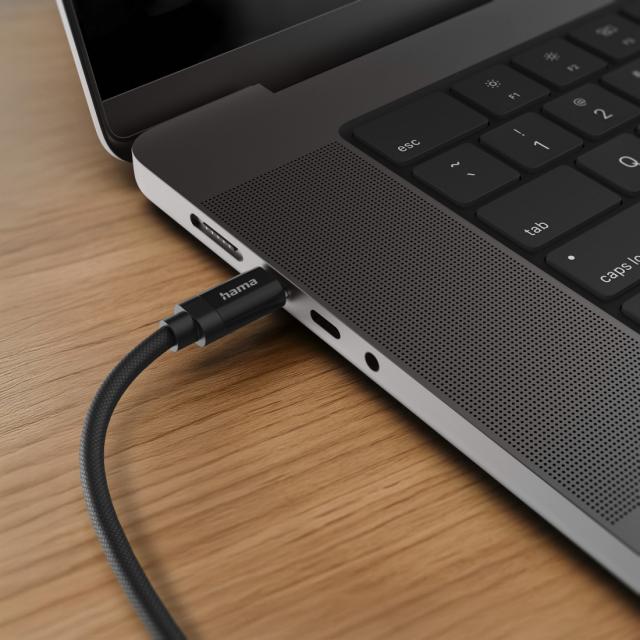 Hama Кабел за зареждане, "Fabric", USB-C - USB-C, 100 W, 1.5 m, Nylon, black 