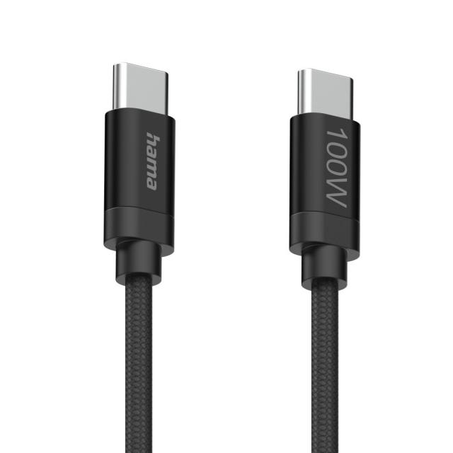 Hama Кабел за зареждане, "Fabric", USB-C - USB-C, 100 W, 1.5 m, Nylon, black 