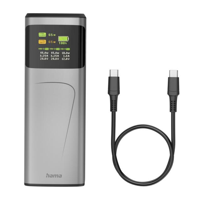 Hama “High Power” Power Pack, 65 W, 20000 mAh, 2x USB-C, USB-A, Fast Charging 