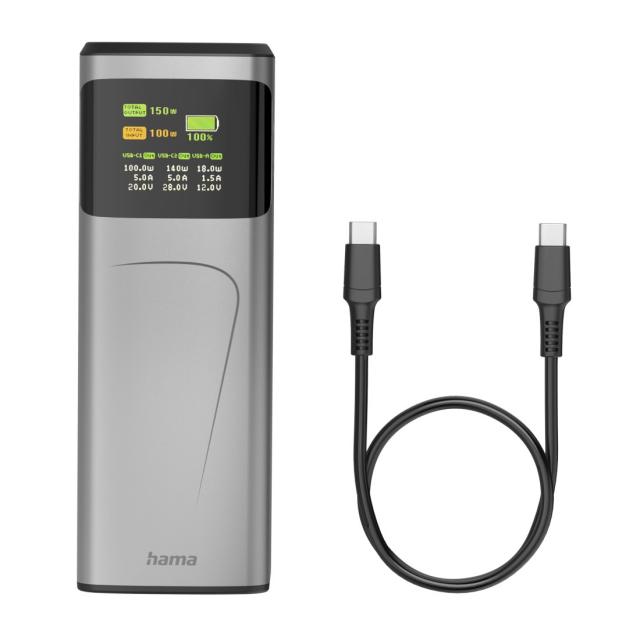 Hama “”High Power” Power Pack, 150 W, 24000 mAh, 2x USB-C, USB-A, Quick Charging 