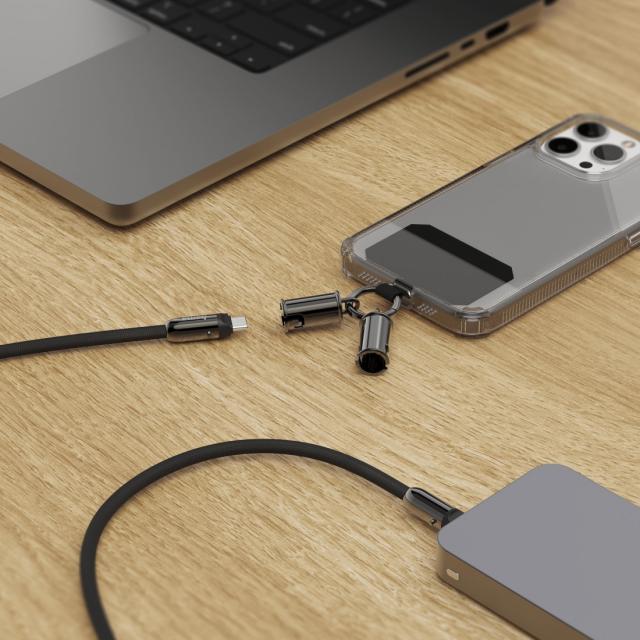 Hama Кабел за зареждане, USB-C, 2 в 1 с връзка за телефон, 1.2 m, черен 