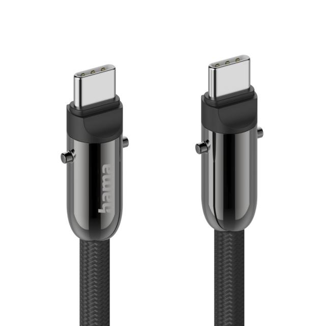 Hama Кабел за зареждане, USB-C, 2 в 1 с връзка за телефон, 1.2 m, черен 