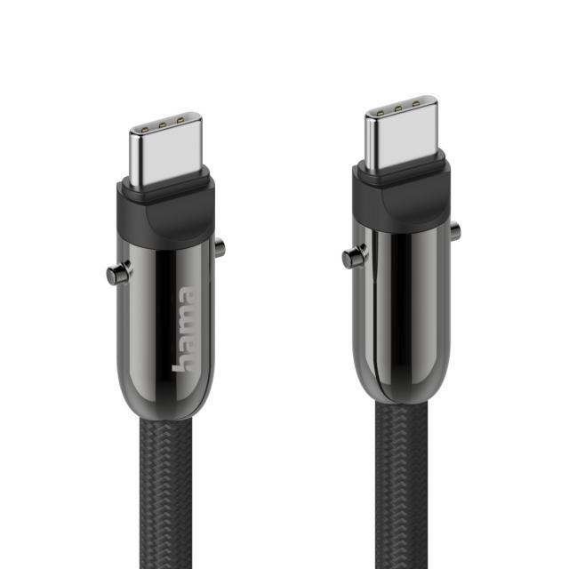 Hama Кабел за зареждане, USB-C, 2 в 1 с връзка за телефон, 1.2 m, черен 