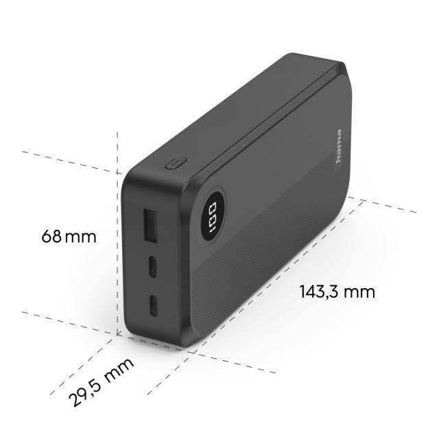 Hama Power Pack 20000 mAh, 3 outputs: 2 x USB-C, 1 x USB-A, black 