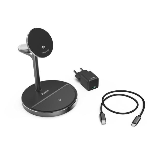 HAMA Безжична зарядна станция 3 в 1, Qi2, 15 W, индуктивно бързо зареждане 