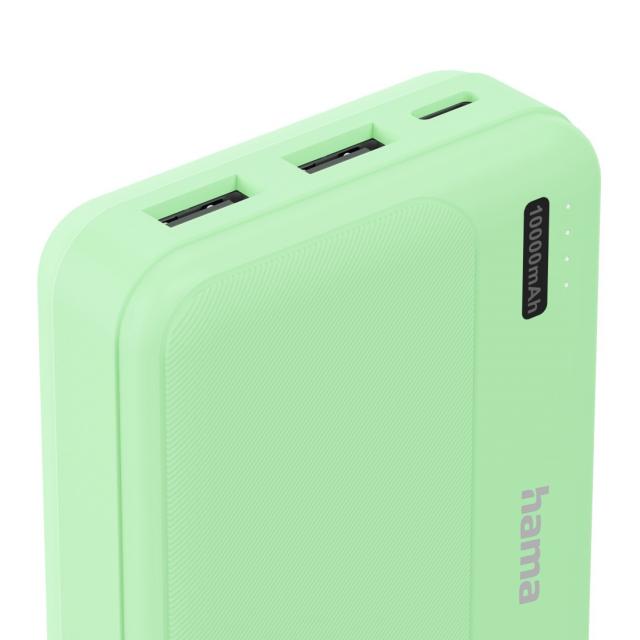 HAMA Външна батерия "Pocket 10", 10000 mAh, Изходи: 2x USB-A, зелена 