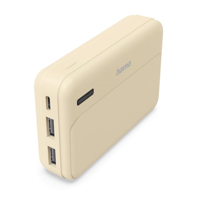 HAMA Външна батерия "Pocket 10", 10000 mAh, Изходи: 2x USB-A, бежов 