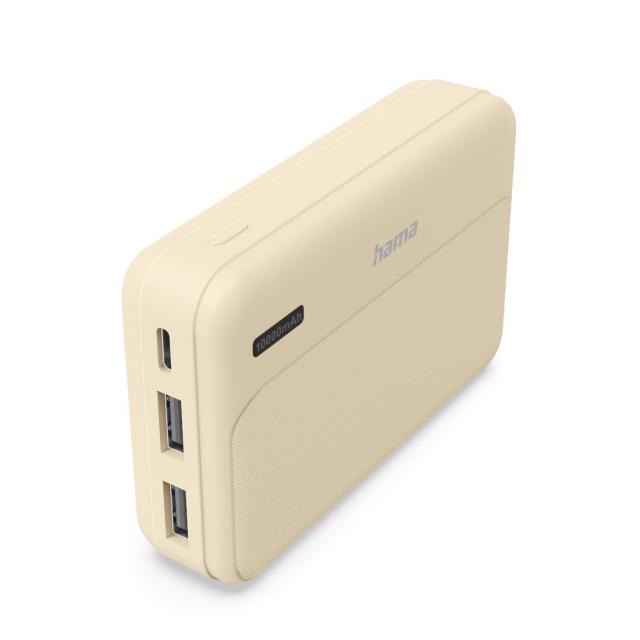 HAMA Външна батерия "Pocket 10", 10000 mAh, Изходи: 2x USB-A, бежов 